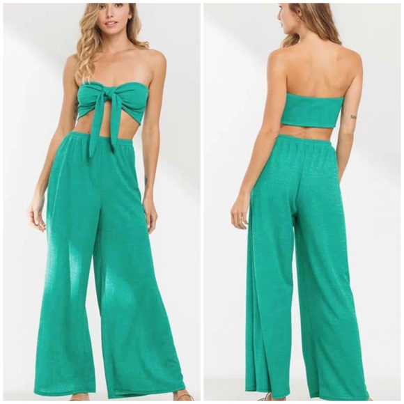 Golden yellow Self tie tube top and pants set - Picture 5 of 6